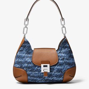Bancroft Medium Signature Print Denim Shoulder Bag